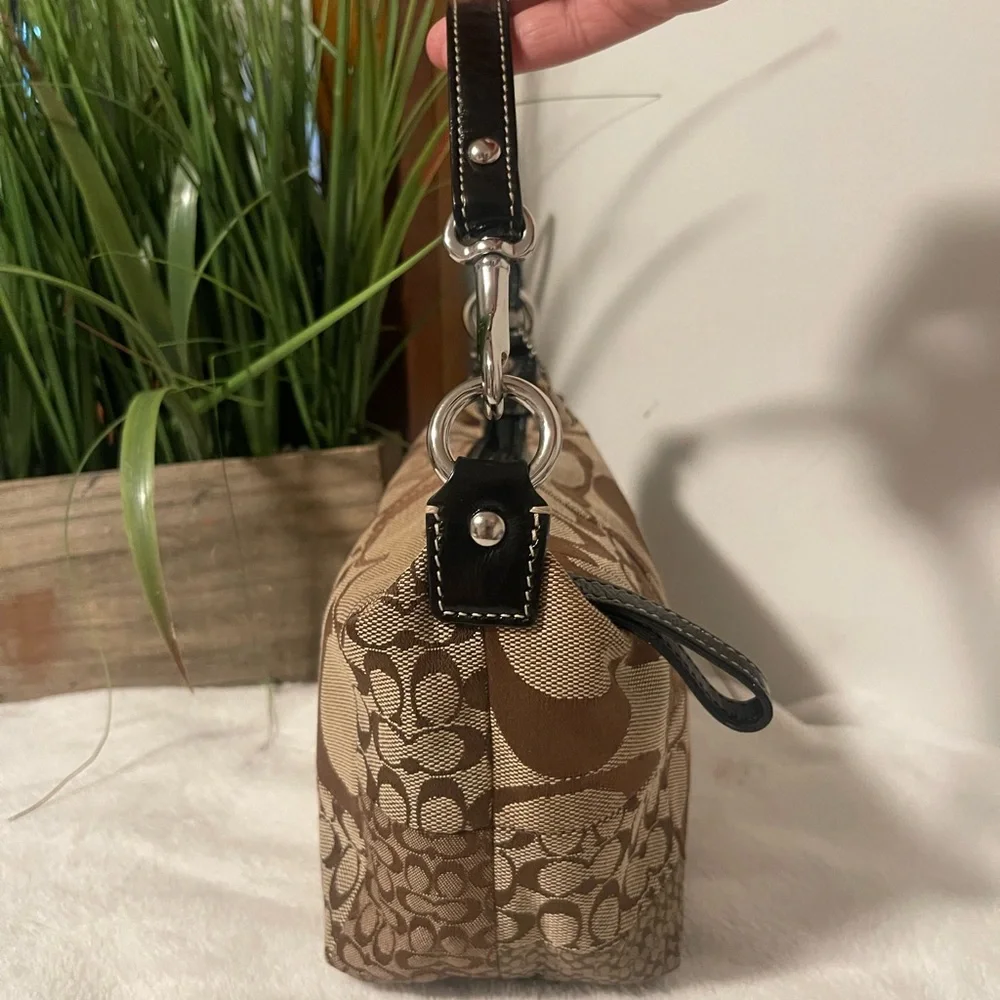Coach Brown Signature Jacquard Shoulder Bag with Black Trim